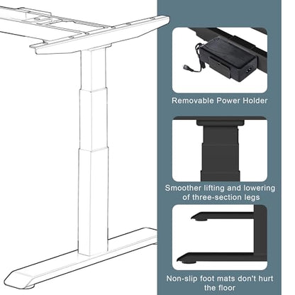 Fromann Dual Motor Electric Standing Desk Frame 3 Tier Legs Height Adjustable Handset with USB A+ C Ports Sit Stand up Desk Base for Home and Office (Black) - color: Black