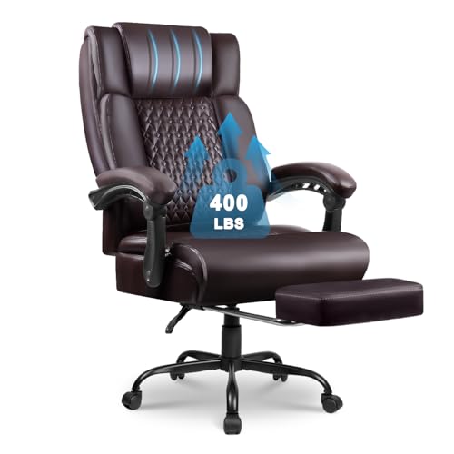 OFIKA Office Chair,Executive Heavy Duty Office Chair with Foot Rest Ergonomic High Back Computer Gaming Chairs Home Office 400lbs,Big and Tall with Lumbar Support (BRW) - color: Foot Rest-brown