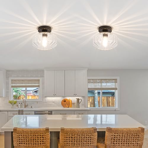 Tbaoinal Semi Flush Mount Ceiling Light with Diamond Glass Shade, 36-Faceted Panels Create Starburst Effect, 1200LM LED Bulb Included Matte Black Ideal for Hallway Entryway Kitchen Bathroom Bedroom - color: Matte Black