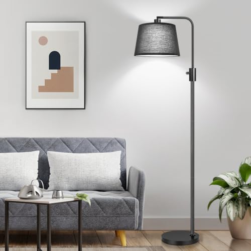 Nintiue [Upgraded] Dimmable Floor Lamp, 1000 Lumens LED Edison Bulb Included, Black Shade, Modern Arc Standing Tall Floor Lamp for Living Room Bedroom Office Dining Room - color: Matte Black-Black Linen Shades