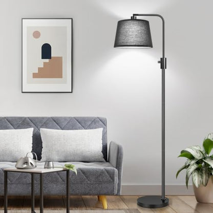 Nintiue [Upgraded] Dimmable Floor Lamp, 1000 Lumens LED Edison Bulb Included, Black Shade, Modern Arc Standing Tall Floor Lamp for Living Room Bedroom Office Dining Room - color: Matte Black-Black Linen Shades