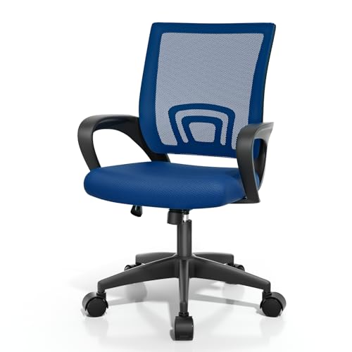 Magshion Ergonomic Office Chair, Mesh Computer Desk Chair, Navy Blue | Mid-Back Swivel, Comfy Lumbar Support, Backrest, Height Adjustable, Fixed Armrests, for Home Work Gaming, 300 LBS Capacity - color: Navy Blue, size: 1 Pack