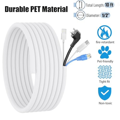 Cord Protectors from Pets No Chew, 10ft Wire Protector Cord Covers for Pets, Flexible Cable Sleeve Cord Management for TV/Computer/Electric Wires/Phone Charging Cables (White, 1/2") - color: White, size: 1/2"