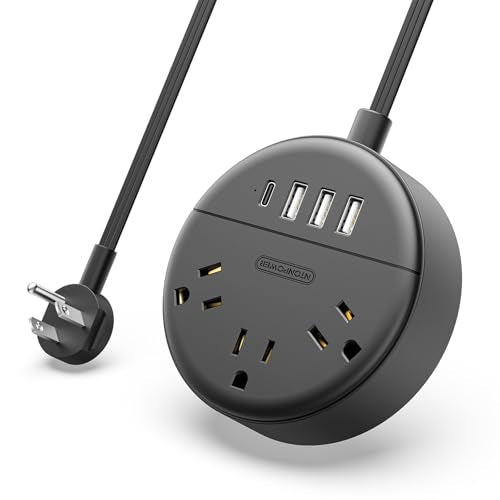 Flat Plug Power Strip with USB Ports, NTONPOWER Nightstand Desktop Charging Station with 5ft Extension Cord, Wall Mount with 3 Outlet 4 USB(1 USB C), Small Size for Travel Home Office Dorm Room, Black - size: 5 Ft, style: 3A2U
