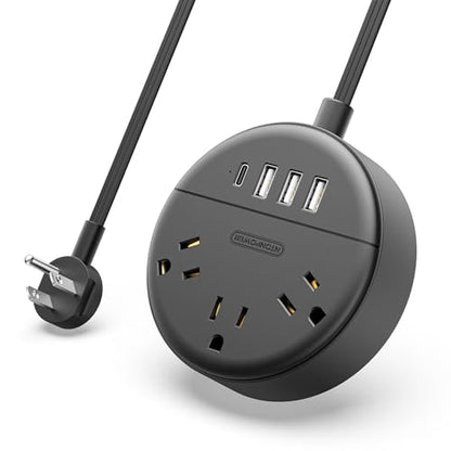 Flat Plug Power Strip with USB Ports, NTONPOWER Nightstand Desktop Charging Station with 5ft Extension Cord, Wall Mount with 3 Outlet 4 USB(1 USB C), Small Size for Travel Home Office Dorm Room, Black - size: 5 Ft, style: 3A2U