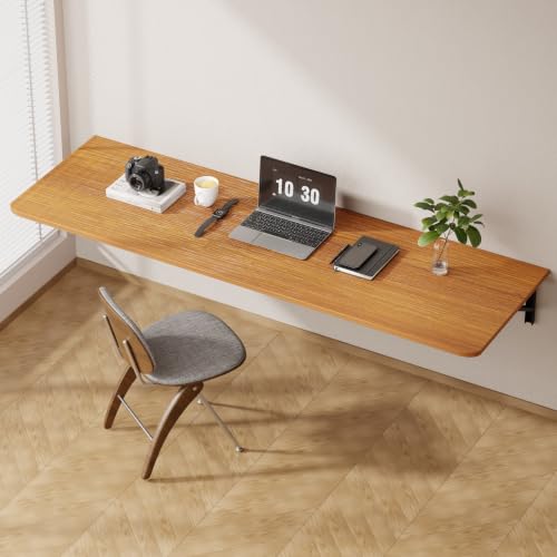 Dogsky Wall Mounted Folding Table 72x15.7 in - 600LB Capacity | Heavy Duty Wall Floating Desk, Extra-Long Fold Down Workbench for Home Office, Laundry Room & Kitchen, Burlywood - color: Burlywood, size: 72" x 15.7"