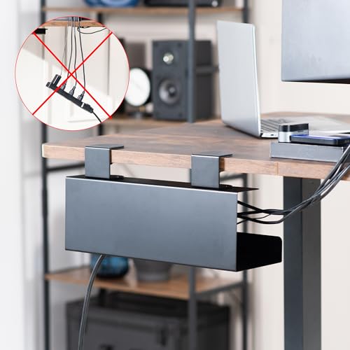 VIVO No Drill Clamp-on 17 inch Power Strip Cable Management Trays, Under Standing Desk Steel Cord Organizer, Black, 2 Pack, DESK-CM6L-2B - size: 17" (Pack of 2)