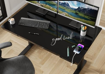 Claiks Small Glass Standing Desk with Drawers & USB Ports 35x19 Black - color: Black, size: 35 inch