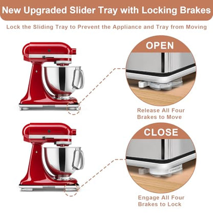 Adjustable Appliance Slider Tray - Expandable 6" x 11"- 11" x 20" | Sliding Tray for Kitchen Appliances - 360° Countertop Rolling Tray with Locking Brakes for Coffee Makers Mixers - size: 6" x 11" - 11" x 20" Rectangle