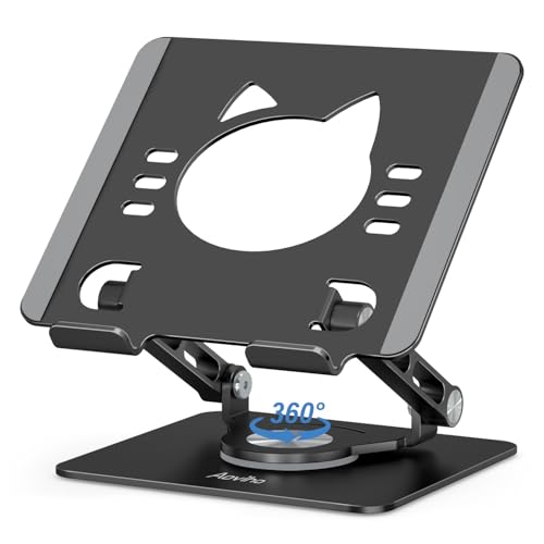 Aoviho Tablet Stand 360° Rotating Aluminum Holder, Adjustable, Portable and Foldable Monitors Stand for iPads, Compatible with 4-12.9" Tablets, Ink Black - color: Ink Black