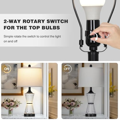 Modern Table Lamps for Living Room, 26" Tall Black Table Lamp with 2 Textured LED Night Light, 2 USB Charging Port & AC Outlet, Bedside Lamps for Bedroom Nightstands End Table Office, 2 Bulbs Included - color: Black-1