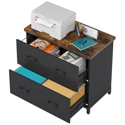 Tribesigns 2-Drawer File Cabinet, Wood Lateral Filing Cabinet for Office | A4, Letter Size, Engineered Wood, Two Drawer File Cabinet for Home Office, Brown and Black