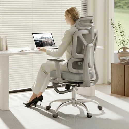 FLEXISPOT ErgoX Premium Ergonomic Office Chair with Footrest- Adjustable 3D Armrests, Dynamic Lumbar Support, Recline & Tilt Function, Mesh Seat, for Home & Office Use,Light Grey Foam - color: Cloudtech Light Grey, size: Overall Depth 44"
