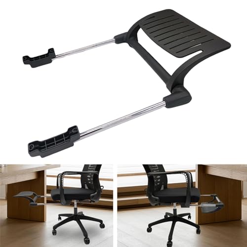 Office Chair Footrest Attachment, Adjustable Sliding Foot Pedal, Black Iron & PP Frame for Mesh and Swivel Chairs