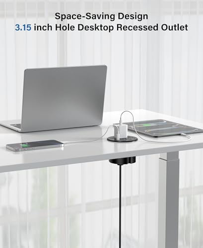 Jgstkcity 3.15 inch Desktop Power Grommet,40W USB Recessed Outlet | 2 Outlets,8 USB Ports,Flush Mount Desk Hole Round Power Outlet,Recessed Power Strip,6FT