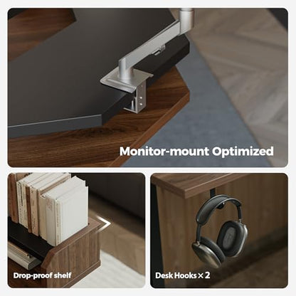 Agilestic 63 Inch L Shaped Electric Standing Desk with Shelf, Dark Walnut - color: Dark Walnut, size: 63x55 Inch Pro