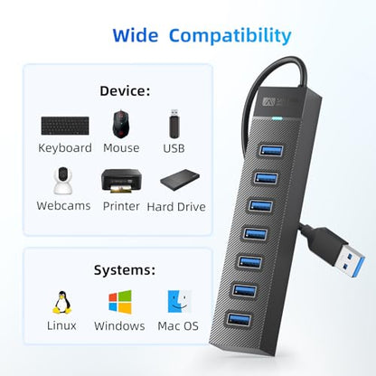 SAN ZANG MASTER 7 Port Hub 15CM USB Hub 3.0 USB Hub Extender for PC, Laptop, Flash Drive, Mobile HDD, Windows/XPS (The Power Adapter is Not Included in The Package) - size: 15CM