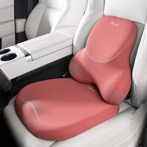 FLORICH Car Seat Cushion and Lumbar Support Pillow for Office Chair Car, Ergonomic Memory Foam, Relieves Back Sciatica Pain, Pressure-Relieving Back Support for Car, Office Chair & Wheelchair - Red - color: Red, size: 2Pcs