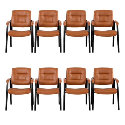 Naomi Home Faux Leather Guest Reception Chair Set of 8 - Caramel | Stackable office chair with supportive armrests and durable construction for everyday office seating. - color: Caramel, Faux Leather, style: Set of 8