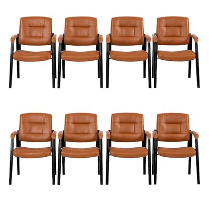 Naomi Home Faux Leather Guest Reception Chair Set of 8 - Caramel | Stackable office chair with supportive armrests and durable construction for everyday office seating. - color: Caramel, Faux Leather, style: Set of 8