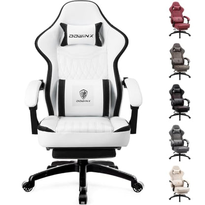 Dowinx Gaming Chair Breathable PU Leather Gamer Chair with Footrest Massage Lumbar Support, Big and Tall Ergonomic Reclining Computer Chair with Pocket Spring Cushion for Adults Teens (Black&White) - color: Black&white