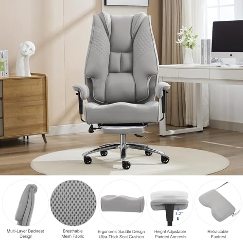 EXCEBET Big and Tall Executive Office Chair 400lbs Wide Seat, Mesh Grey | Wide seat, Retractable footrest, 135° recline, Lumbar support, Breathable mesh,Ergonomic high back for lower back pain relief - color: Mesh Dove Grey