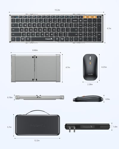 ProtoArc XKM01 Full-Size Foldable Keyboard Mouse Combo for Travel, Gray - color: Black Gray
