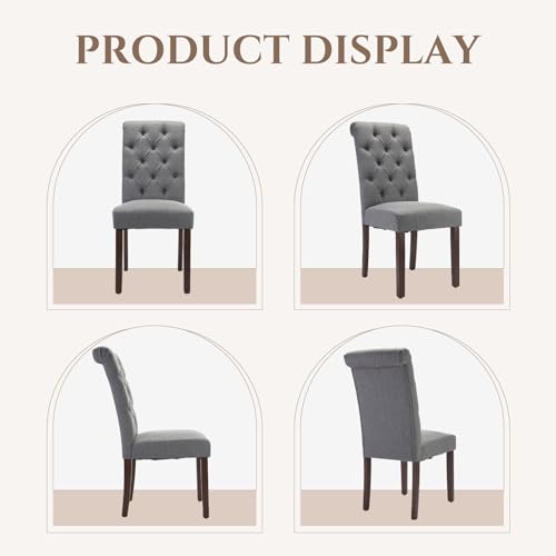 COLAMY Button Tufted Dining Chairs Set of 6, Accent Parsons Diner Upholstered Fabric Dining Room Stylish Kitchen Chairs with Solid Wood Legs and Padded Seat, Dark Grey - color: Dark Grey, size: set of 6