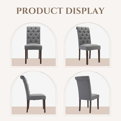 COLAMY Button Tufted Dining Chairs Set of 6, Accent Parsons Diner Upholstered Fabric Dining Room Stylish Kitchen Chairs with Solid Wood Legs and Padded Seat, Dark Grey - color: Dark Grey, size: set of 6