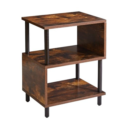 Aibiju Side Table for Bedroom, End Table Small, Mid-Century Modern Nightstand with Open Storage Shelf, Small Table Rustic Brown/Black YD-TM152H - color: Rustic Brown/Black