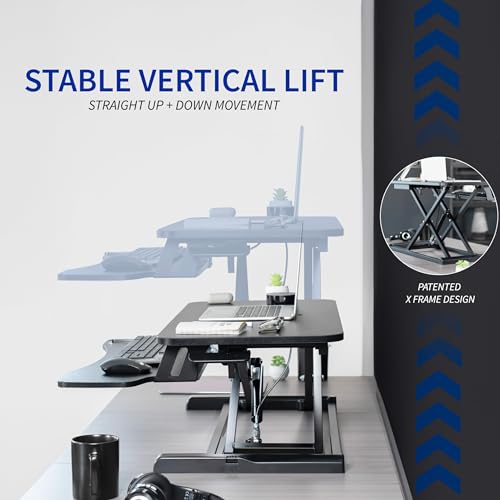 VIVO 28 inch Desk Converter, K Series, Height Adjustable Sit to Stand Riser, Dual Monitor and Laptop Workstation with Keyboard Tray, White, DESK-V028KW | Height Adjustable, Stand Up Desk Riser, Wide Keyboard Tray, Dual Monitor and Laptop Workstation, Whit