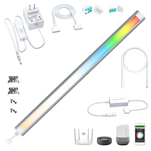 Smart Under Cabinet Lights, LED Light Bar, White & RGB Multi Color Changing Counter Lighting. Alexa Google App Controlled Lamp for Kitchen ,Shelf, Bookcase, above Sink, Desk (1-Bar 20 Inch Kit) - size: 1-Bar 20 Inch Kit