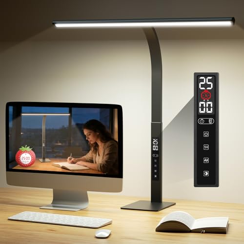 LED Desk Lamp for Office Home: Pomodoro Timer Table Light with Base 1600 Lumen Bright - 5 Color Stepless Dimming for Reading Study Drafting - color: Black3