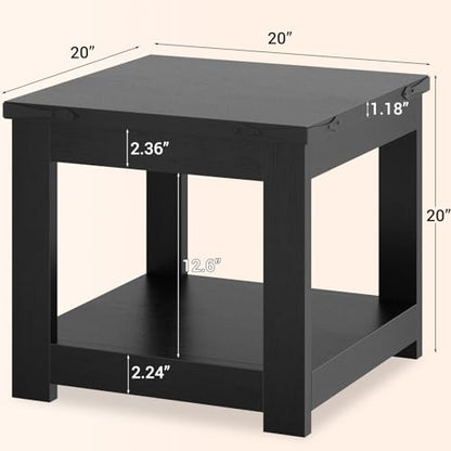 Homieasy 20x20 End Table, Square Side Table for Living Room, Black - color: Black