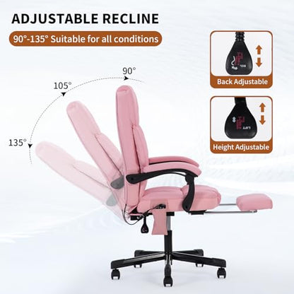 Massage Office Chair with Heat 6 Vibration Points,High Back & Heat, Executive Desk Chair,Big and Tall Office Chair 400lbs, Comfortable Ergonomic Reclining Managerial Chair, PU Leather Pink