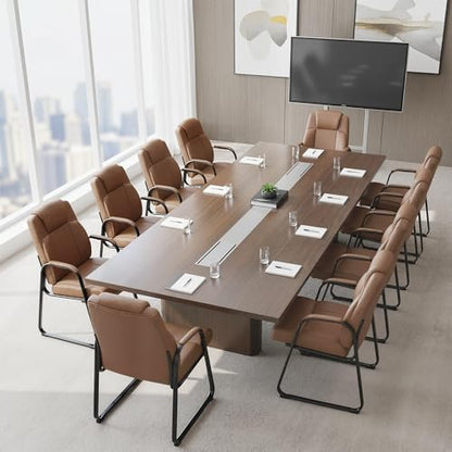 Okeysen Big & Tall Waiting Room Chairs Set of 10, PU Leather Reception Guest Chair with Padded Arm Rest, Office Desk Chair with Sled Base No Wheels, for Office Meeting, Conference Room, Lobby, 500lb - color: Brown, size: Set of 10