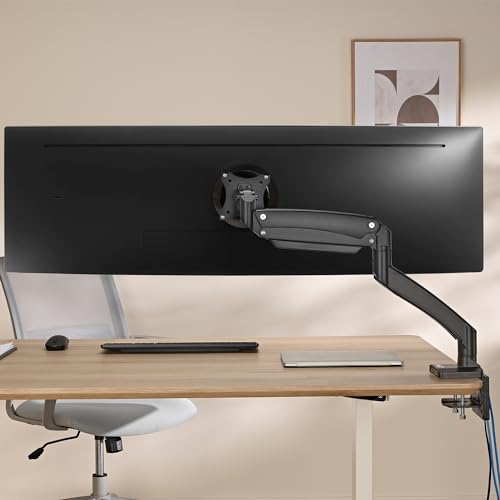 AVLT Single 17"-49" Super Ultrawide Monitor Arm Desk Mount Black | Screens up to 50 lbs Premium Aluminum Stand Adjustable Pneumatic Height Full Motion Swivel Tilt Rotation USB 3.0 & AUX Ports - color: Black