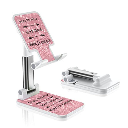 Desk Cell Phone Stand - Adjustable Angle-iPad Holder, Universal Compatible Phone Holder for Desk - color: Pink letters