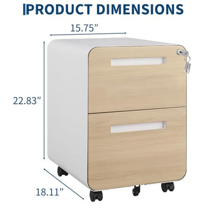 Garvee Mobile File Cabinet with Lock, 2 Drawer File Cabinet with Lock | 2 Drawer Under Desk Metal Rolling Filing Cabinets for Home Office Legal/Letter File Folders, Fully Assembled - color: Wood