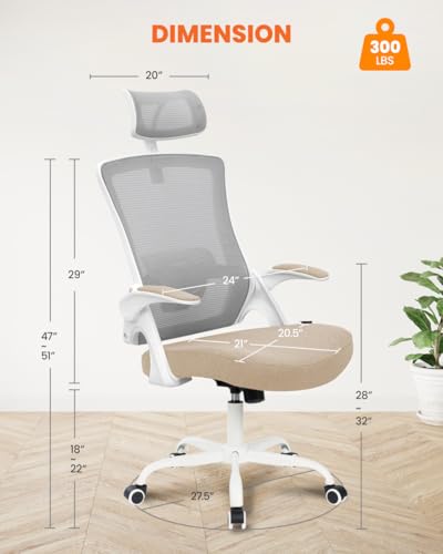 NEO CHAIR Office Chair with Adjustable Ergonomic Lumbar Headrest, Beige - color: Beige, size: With Headrest