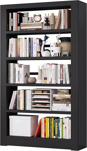 Heavy Duty Metal Bookshelf, 71” Tall 5-Tier Bookcase, Thickened 300LB Capacity Per Shelf, Adjustable Steel Shelves, Industrial Bookcase for Living Room, Home Office, Garage, Black - color: Black
