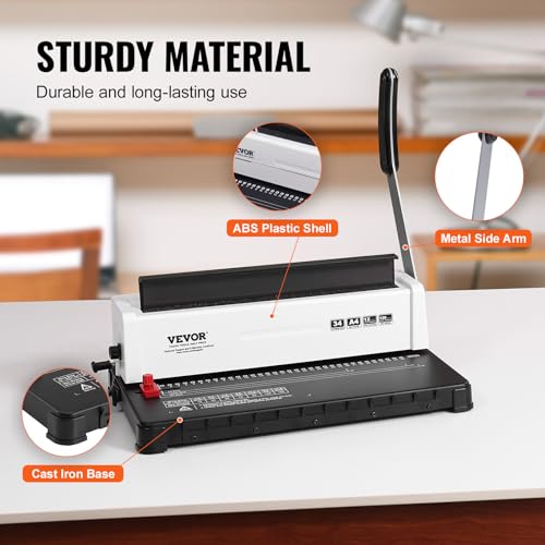 VEVOR Coil Spiral Binding Machine, Manual Book Maker 34-Holes Binding 120 Sheets, Punch Binder Adjustable 3/16" - 9/16" Coil Binding Spines, for Letter Size, A4, A5 - style: Wire Binding