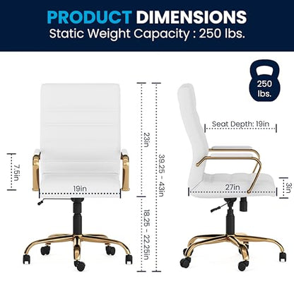 Flash Furniture High Back White LeatherSoft Executive Swivel Office Chair with Gold Frame and Arms - color: White Leathersoft/Gold Frame