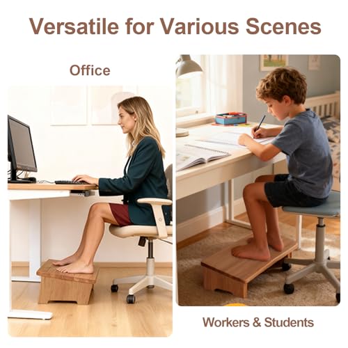 Solid Wood Under Desk Footrest Foot Rest for Under DEST at Work Ergonomic Foot Stool Improves Posture and Circulation, Chair Footrest for Leg Rests 350lbs Capacity for Home Office