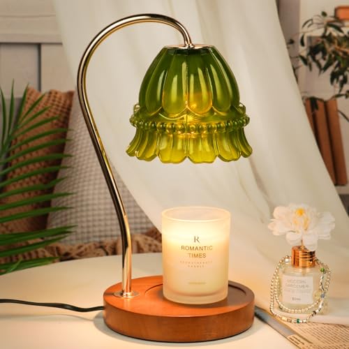 Funistree Flower Candle Warmer Lamp with Timer, Dimmable Candle Lamp Warmer, Christmas Birthday Gifts for Women Mom Her, Housewarming Home Decor, Lotus Wax Warmer for Yankee Candles - Green Flower - color: 09 Green Flower