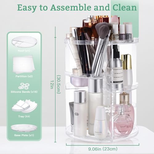 seinlife 360 Rotating Makeup Organizer,DIY Adjustable Spinning Holder,Foldable Cosmetic Storage Display box,Large Capacity Make up Caddy Shelf,Fits Countertop Vanity and Bathroom (CLEAR) - color: CLEAR