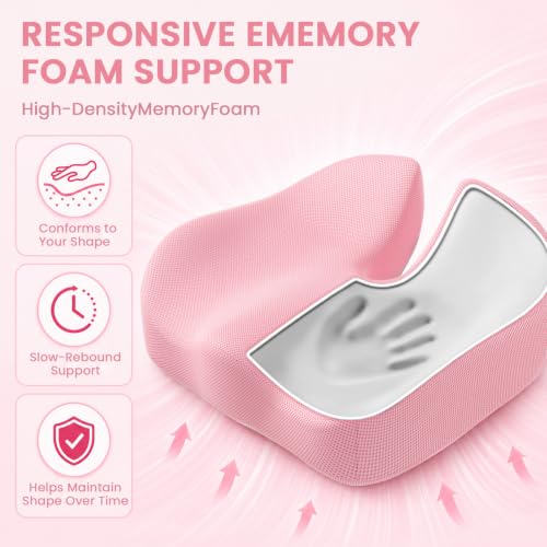 Seat Cushion, XL Large Memory Foam Cushion for /Office Chair/Car/Wheelchair - color: Pink
