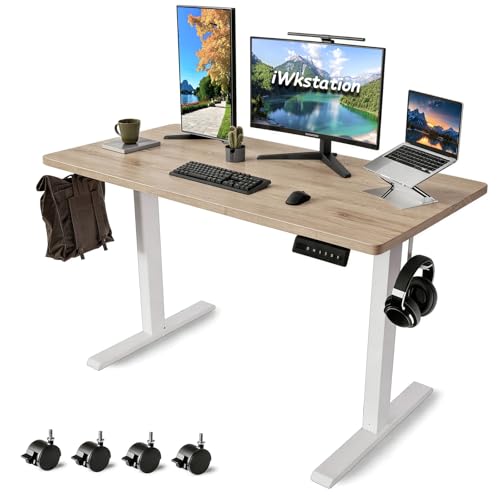 Whole Piece Standing Desk with Wheels Adjustable Height - Mobile Stand up Desk with Lockable Casters, Portable Sit Stand Desk Electric for Home & Office Workstation - color: Maple, size: 47.2