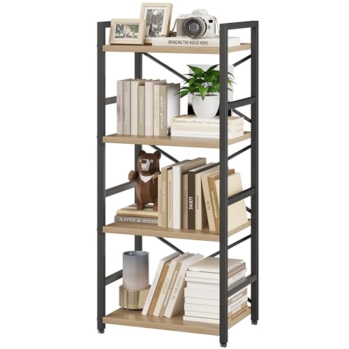 Bookshelf, Kid's Bookshelf, 4 Tier Small Bookcase, Metal Small Bookcase, Book Shelf Organization and Storage for Living Room, Bedroom, and Home Office (Light Coffee) - color: Light Coffee, size: 4 Tier