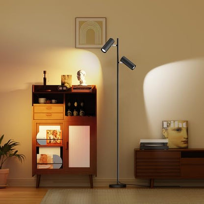SIBRILLE Spotlight Floor Lamp, Tall LED Standing Lamp with Remote/Touch Control, 2700K-6500K, 350°Rotating Head Standing Lamp, Reading Floor Lamp for Living Room, Bedroom, Office & Wall Art, Dual Head - style: Dual-Tube